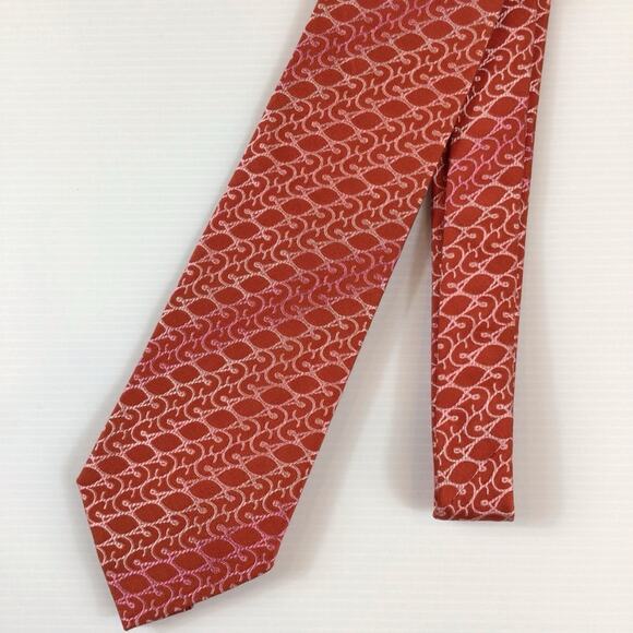 Christian Lacroix Red Scroll Geometric Pattern Men's Silk Tie - Picture 3 of 5